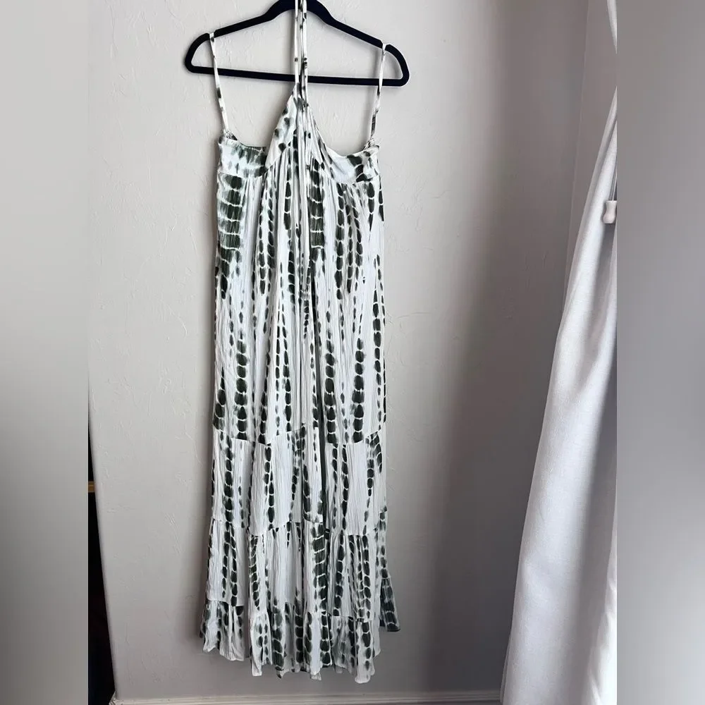 Tie-Dye Green and White Maxi Dress - Sleeveless Summer Style - Picture 1 of 7